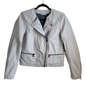 Gap Asymmetrical Zip Quilted Moto Jacket Sz 10 Gray Cotton Lined Casual